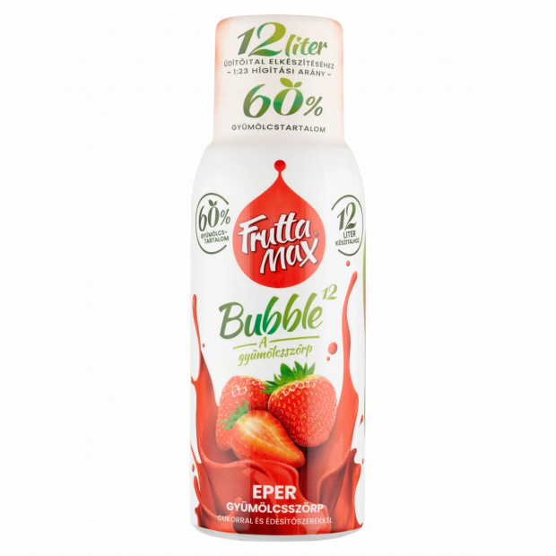FruttaMax Bubble¹² eper gyümölcsszörp cukorral és édesítőszerekkel 500 ml 