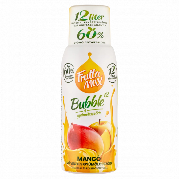 FruttaMax Bubble¹² mangó ízű vegyes gyümölcsszörp cukorral és édesítőszerekkel 500 ml FruttaMax Bubble¹² mangó ízű vegyes gyümölcsszörp cukorral és édesítőszerekkel 500 ml