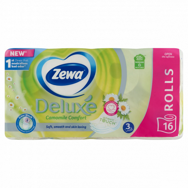 Zewa Deluxe Camomile Comfort toalettpapír 3 rétegű 16 tekercs Zewa Deluxe Camomile Comfort toalettpapír 3 rétegű 16 tekercs