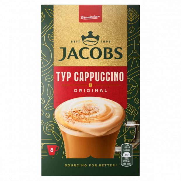 Jacobs Cappucino azonnal oldódó kávéitalpor 8 x 11,6 g (92,8 g) Jacobs Cappucino azonnal oldódó kávéitalpor 8 x 11,6 g (92,8 g)