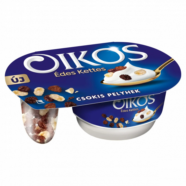 Danone Oikos Édes Kettes élőflórás édesített joghurt csokoládéval bevont kukoricapelyhekkel 102 g
