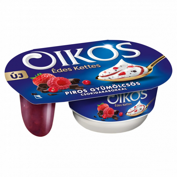 Danone Oikos Édes Kettes élőflórás édesített joghurt piros gyümölcsös szósszal 118 g