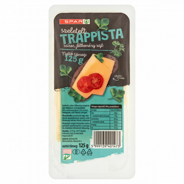 SPAR szeletelt, zsíros, félkemény trappista sajt 125 g SPAR szeletelt, zsíros, félkemény trappista sajt 125 g