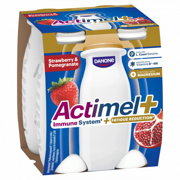 Danone Actimel+ eper- és gránátalmaízű zsírszegény joghurtalapú ital 4 x 100 g (400 g)