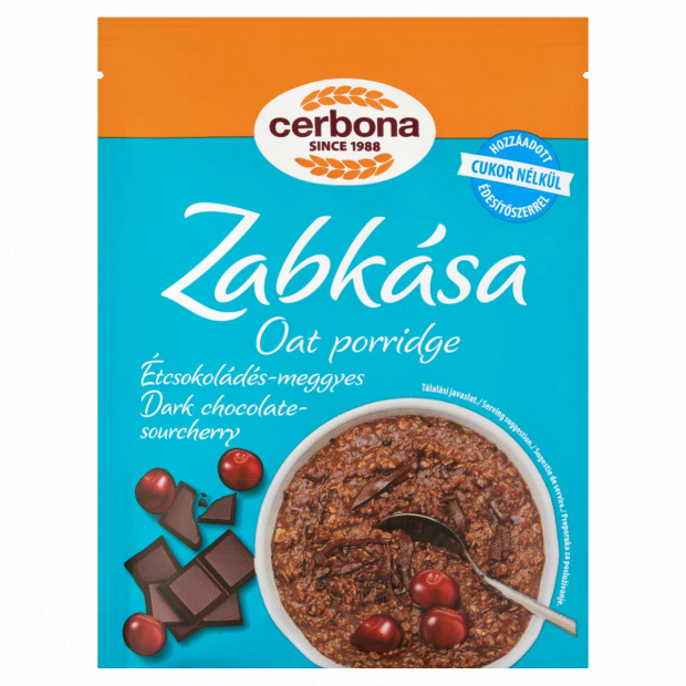 Cerbona étcsokoládés-meggyes zabkása cukor hozzáadása nélkül, édesítőszerekkel 50 g