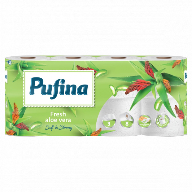 Pufina Friss aloe vera illatosított WC-papír 3 rétegű 8 tekercs