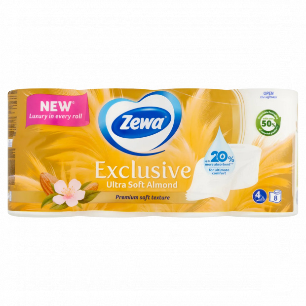 Zewa Exclusive Ultra Soft Almond toalettpapír 4 rétegű 8 tekercs Zewa Exclusive Ultra Soft Almond toalettpapír 4 rétegű 8 tekercs