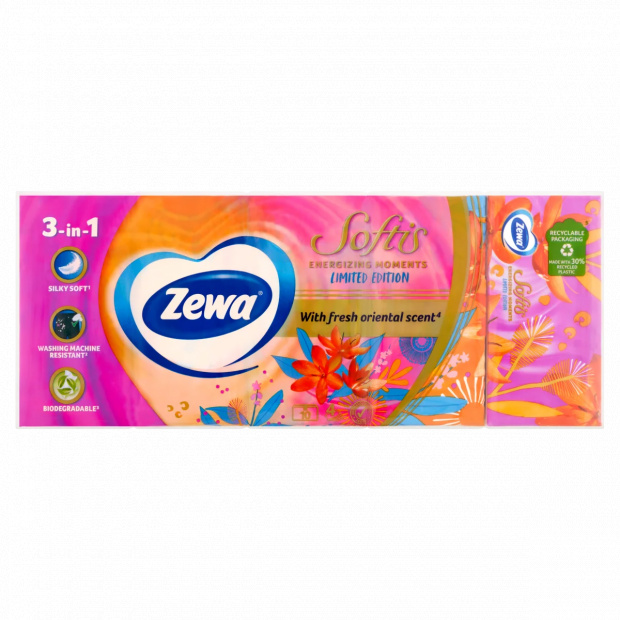 Zewa Softis Energizing Moments illatosított papír zsebkendő 4 rétegű 10 x 9 db