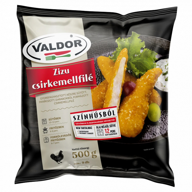 Valdor Zizu gyorsfagyasztott, készre sütött, panírozott csirkemellfilé 500 g Valdor Zizu gyorsfagyasztott, készre sütött, panírozott csirkemellfilé 500 g