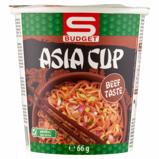 S-Budget Asia Cup marhahús ízű instant tésztaétel ízesítő keverékkel 66 g