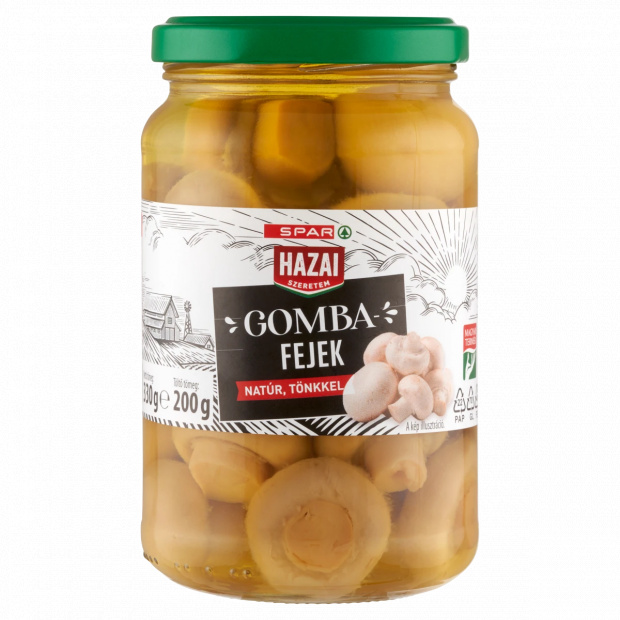 SPAR Hazai Szeretem natúr gombafejek tönkkel 330 g SPAR Hazai Szeretem natúr gombafejek tönkkel 330 g