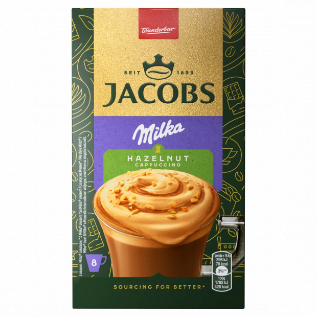 Jacobs Milka Cappucino mogyoróízű azonnal oldódó kávéitalpor 8 x 16,5 g (132 g)