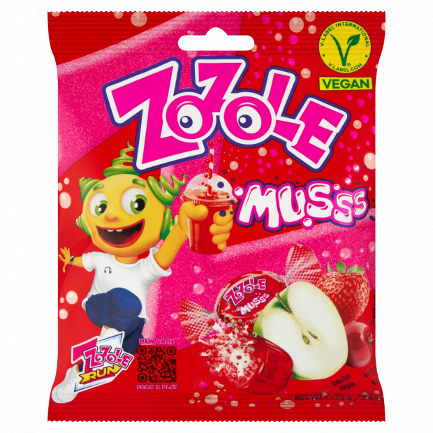 Zozole alma-, eper-, meggyízű keménycukorka pezsgőcukorral töltve 75 g