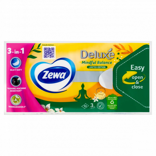 Zewa Deluxe Mindful Balance 3-in-1 illatosított papír zsebkendő 3 rétegű 90 db