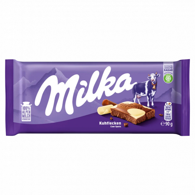 Milka alpesi tej felhasználásával készült tejcsokoládé fehér csokoládéval 90 g Milka alpesi tej felhasználásával készült tejcsokoládé fehér csokoládéval 90 g