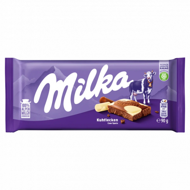 Milka alpesi tej felhasználásával készült tejcsokoládé fehér csokoládéval 90 g