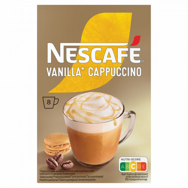 NESCAFÉ Vanilla Cappuccino vanília ízű azonnal oldódó kávéspecialitás 8 x 14 g (112 g)