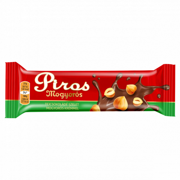 Piros Mogyorós tejcsokoládé szelet mogyorós krémmel 25 g Piros Mogyorós tejcsokoládé szelet mogyorós krémmel 25 g