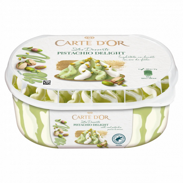 Carte D\'Or Les Desserts pisztáciás jégkrém és vanília ízű jégkrém pisztáciás szósszal 825 ml