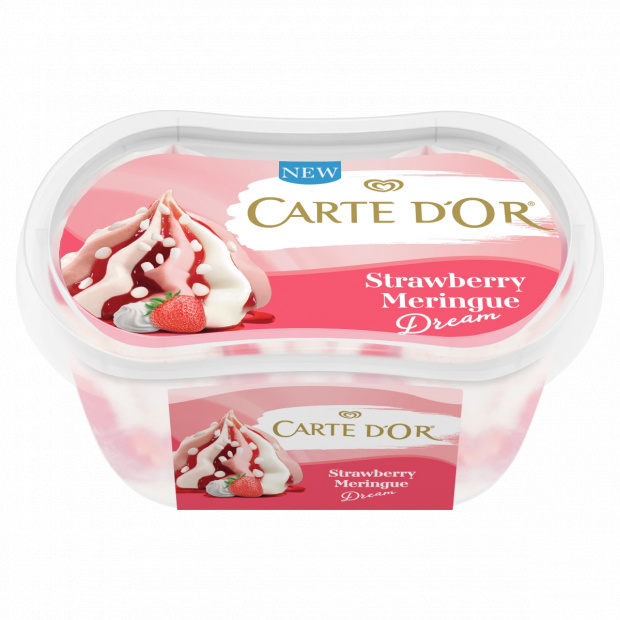Carte D\'Or Strawberry Meringue Dream epres jégkrém és vanília ízű jégkrém habcsókdarabkákkal 200 ml Carte D\'Or Strawberry Meringue Dream epres jégkrém és vanília ízű jégkrém habcsókdarabkákkal 200 ml