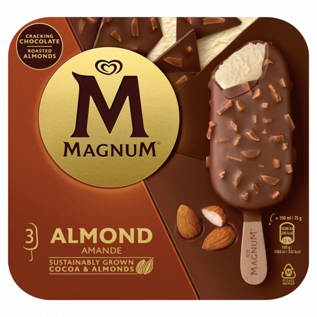 Magnum Almond vaníliás jégkrém tejcsokoládé bevonattal és manduladarabkákkal 3 x 100 ml (300 ml)