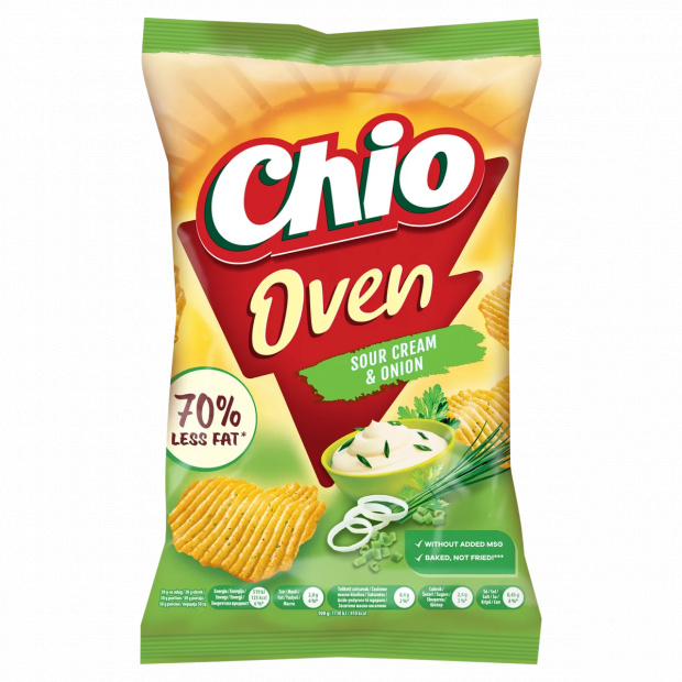 Chio Oven kemencében sütött hagymás-tejfölös ízű burgonyachips 100 g Chio Oven kemencében sütött hagymás-tejfölös ízű burgonyachips 100 g
