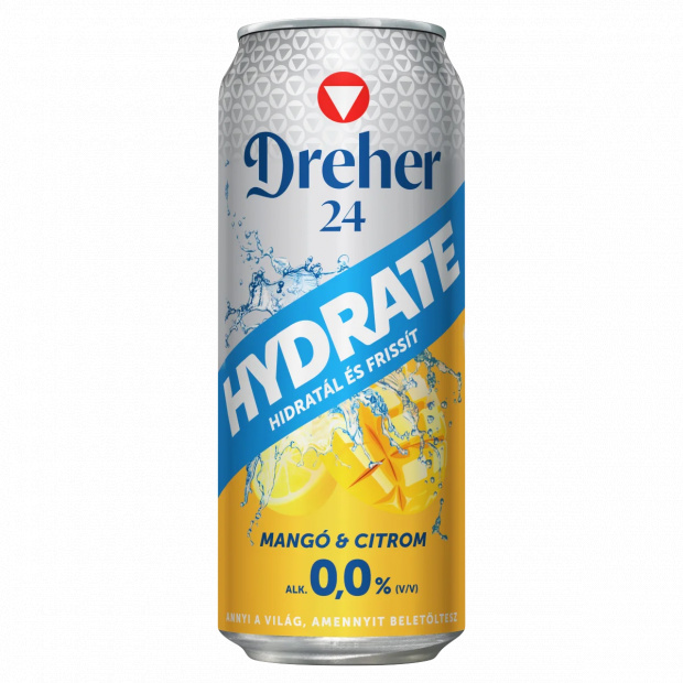 Dreher 24 Hydrate alkoholmentes világos sör és mangó-citrom ízű ital keveréke 0,0% 0,5 l