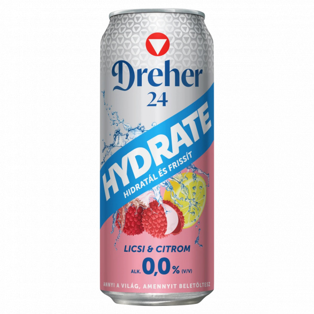 Dreher 24 Hydrate alkoholmentes világos sör és licsi-citrom ízű ital keveréke 0,0% 0,5 l