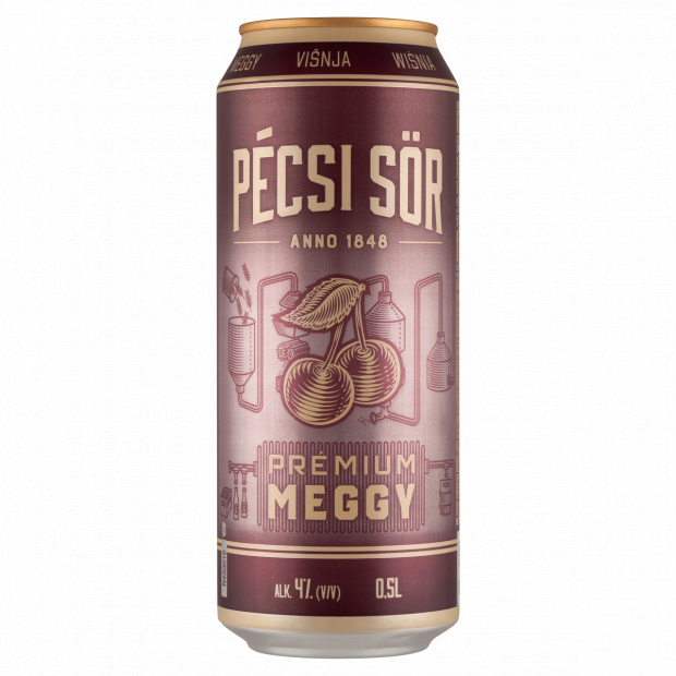 Pécsi Sör Prémium Meggy világos sör és meggy ízű szénsavas üdítőital keverék 4% 0,5 l