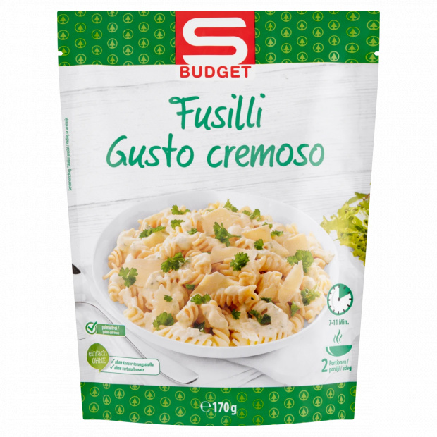 S-Budget Fusilli durum száraztészta sajtos szósszal 170 g
