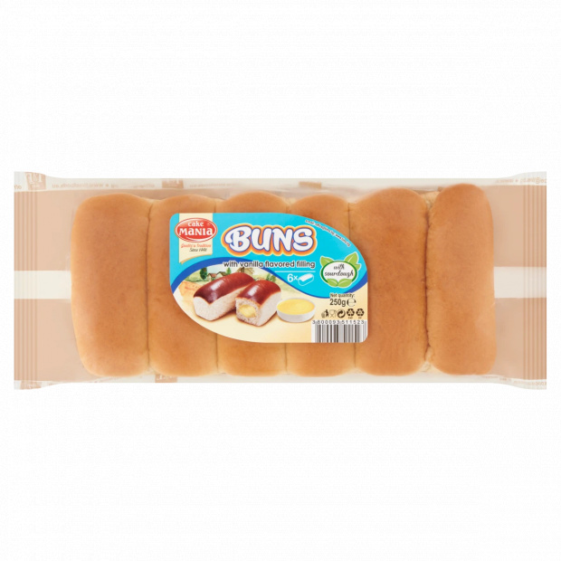 Cake Mania Buns vanília krémmel töltött molnárka kovásszal és vaníliás töltelékkel 6 db 250 g