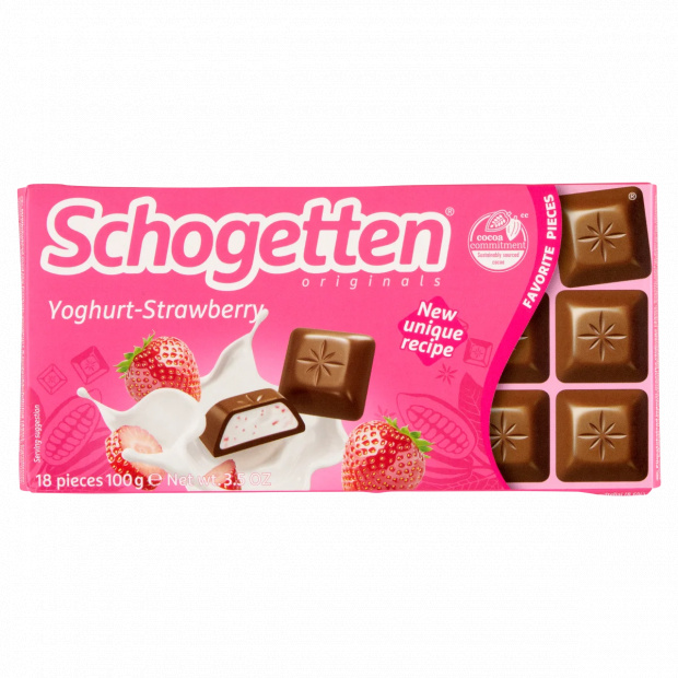 Schogetten joghurt és eper ízesítésű krémmel töltött tejcsokoládé 100 g