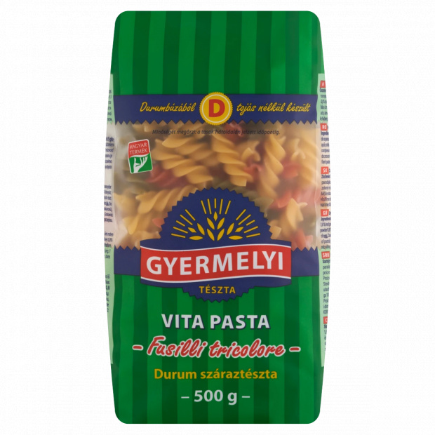 Gyermelyi Vita Pasta Fusilli Tricolore durum száraztészta 500 g Gyermelyi Vita Pasta Fusilli Tricolore durum száraztészta 500 g