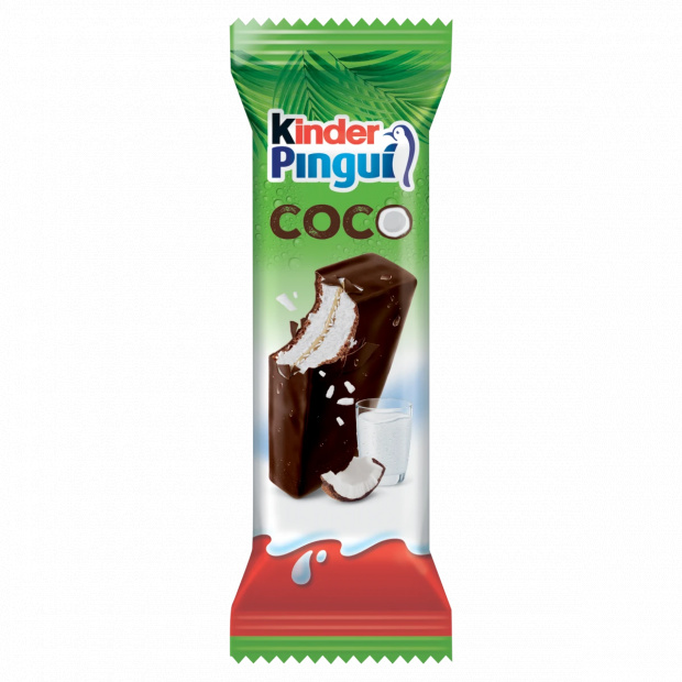 Kinder Pingui Tropical Coco csokoládéval bevont tejes és kókuszos krémmel töltött sütemény 30 g