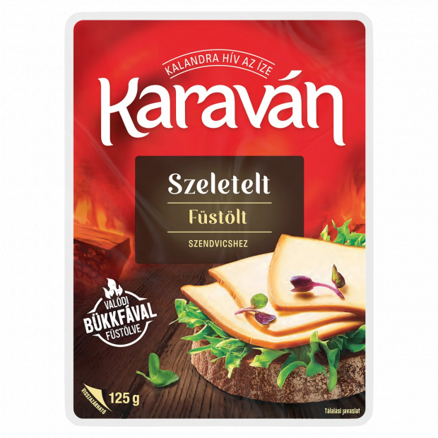 Karaván natúr füstölt vágható zsíros szeletelt ömlesztett sajt 125 g