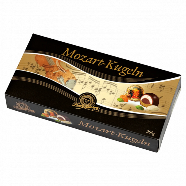 Lambertz Mozart Golyó csokoládés praliné pisztácia-marcipán, marcipán, mogyoró-nugát töltettel 200 g