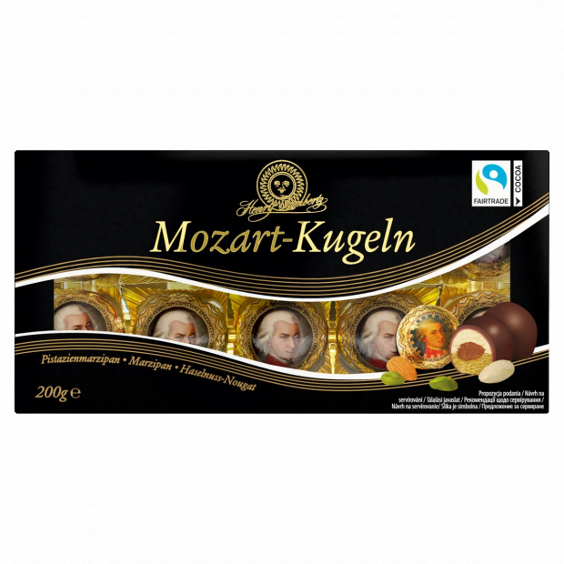 Henry Lambertz Mozart-Kugeln praliné mogyorónugát-, pisztáciamarcipán-, marcipántöltelékkel 200 g