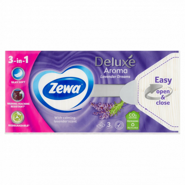 Zewa Deluxe Lavender Dreams illatosított papír zsebkendő 3 rétegű 90 db Zewa Deluxe Lavender Dreams illatosított papír zsebkendő 3 rétegű 90 db