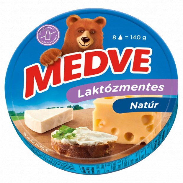 Medve laktózmentes natúr kenhető, félzsíros ömlesztett sajt 8 x 17,5 g (140 g)