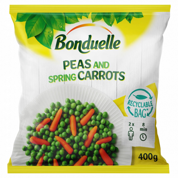 Bonduelle gyorsfagyasztott borsó-bébirépa zöldségkeverék 400 g