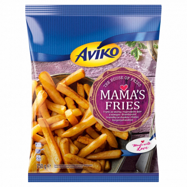 Aviko Mama\'s Fries elősütött és gyorsfagyasztott, háziasan szelt héjas burgonyahasábok 750 g Aviko Mama\'s Fries elősütött és gyorsfagyasztott, háziasan szelt héjas burgonyahasábok 750 g