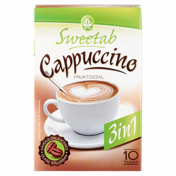 Sweetab Cappuccino 3 in 1 azonnal oldódó kávéspecialitás fruktózzal 10 db 100 g Sweetab Cappuccino 3 in 1 azonnal oldódó kávéspecialitás fruktózzal 10 db 100 g