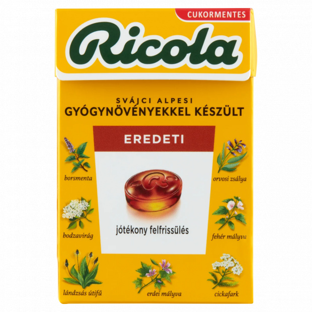Ricola Eredeti cukormentes svájci gyógynövény cukorkák édesítőszerekkel 40 g
