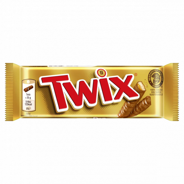 Twix kekszes szeletek karamellával tejcsokoládéba mártva 2 x 25 g (50 g)