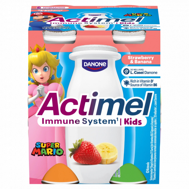 Danone Actimel Kids zsírszegény eper-banánízű joghurtital B6- és D-vitaminnal 4 x 100 g (400 g)