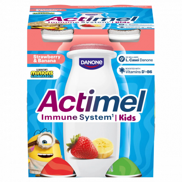 Danone Actimel Kids zsírszegény eper-banánízű joghurtalapú ital 4 x 100 g (400 g)