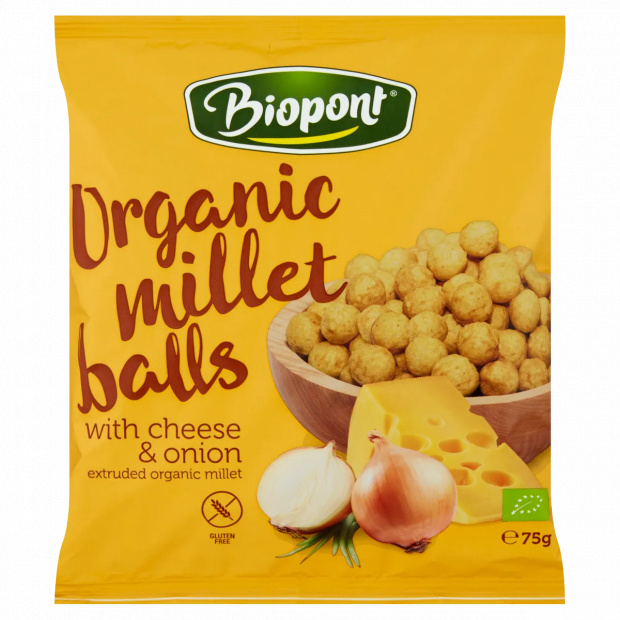 Biopont bio gluténmentes kölesgolyó, sajtos-hagymás ízesítésű 75 g