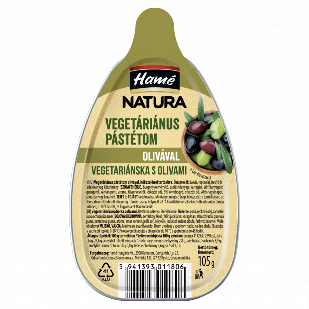 Hamé Natura vegetáriánus pástétom olívával 105 g Hamé Natura vegetáriánus pástétom olívával 105 g
