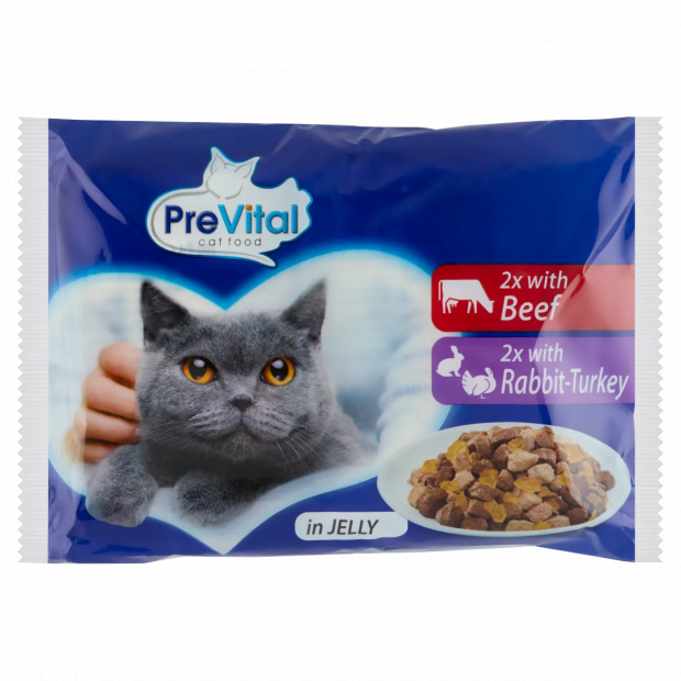 PreVital teljes értékű állateledel felnőtt macskák számára aszpikban 4 x 100 g
