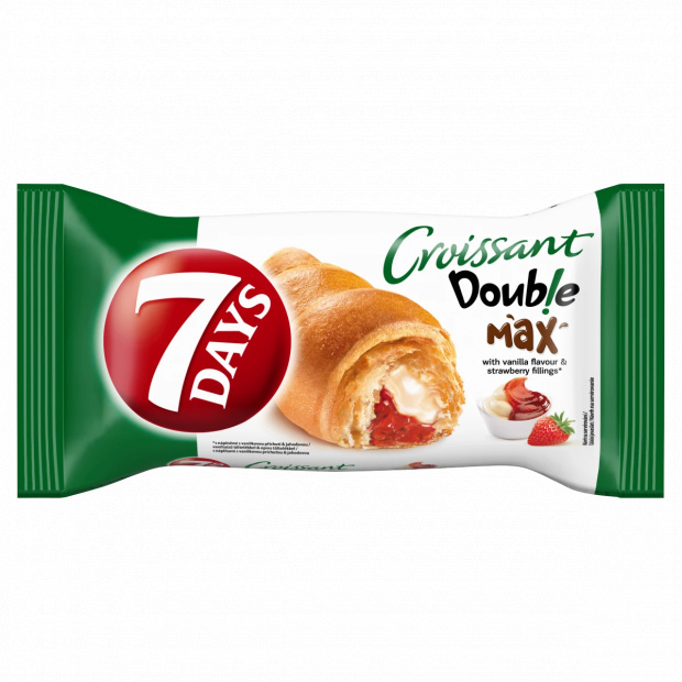 7DAYS Double Max croissant vaníliaízű töltelékkel és epres töltelékkel 80 g 7DAYS Double Max croissant vaníliaízű töltelékkel és epres töltelékkel 80 g